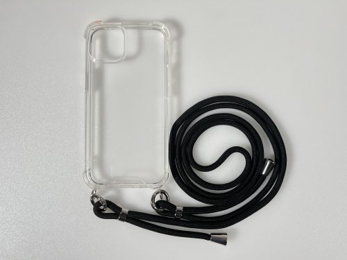 iPhone 15 Pro TPU+PC Átlát.tok,Fekete zsinórral