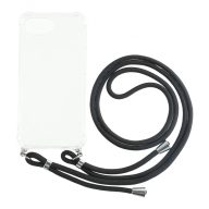 Iphone 16e  TPU+PC átlátszó tok,Fekete zsinórral