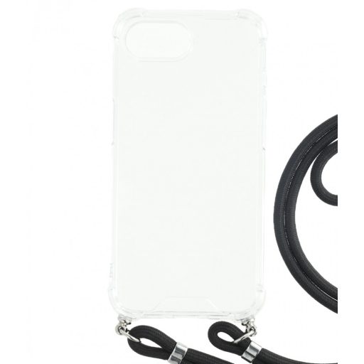 Iphone 16e  TPU+PC átlátszó tok,Fekete zsinórral