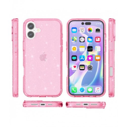 Iphone 16 Pro csillámos szilikon hátlap, Pink