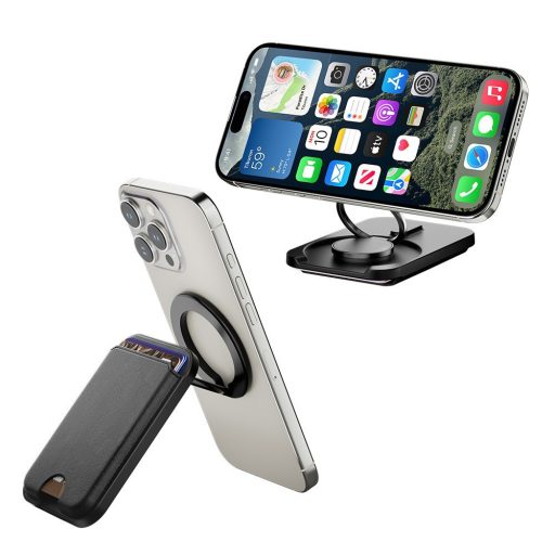 Kinyitható mágneses fém kártyatartó telefonhoz,Fekete