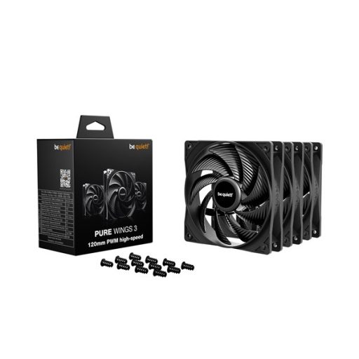 Be Quiet! Cooler 12cm - PURE WINGS 3 120mm PWM HS 3-Pack (2100rpm, 30,9dB, fekete)