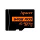 Apacer MicroSD kártya - 64GB microSDXC UHS-I U3 V30 A2 (R/W: 100/80 MB/s) + adapter