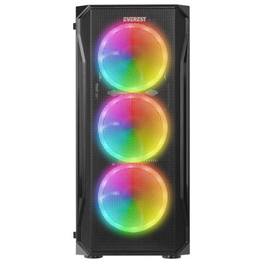 Everest Számítógépház - X-RACER (fekete; üveg; ATX; alsó táp; 4x120mm LED, 1xUSB3.0 + 2xUSB2.0)