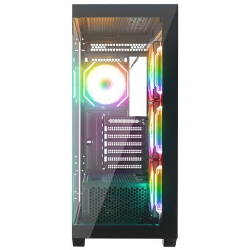 Rampage Számítógépház - HYDRA V4 (fekete; üveg; ATX; alsó táp; 4x120mm RGB, 1xUSB3.0 + 2xUSB2.0)