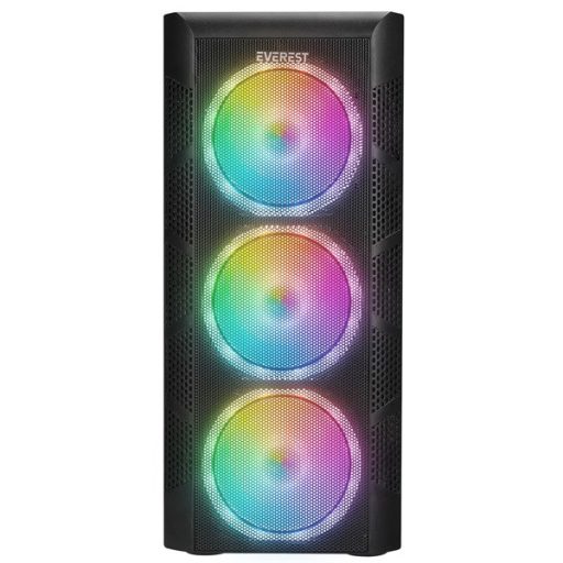 Everest Számítógépház - CREST V1 (fekete; üveg; ATX; alsó táp; 4x120mm RGB, 1xUSB3.0 + 2xUSB2.0)