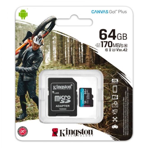 Kingston 64GB Canvas Go! Plus Class10 UHS-I U3 V30 A2