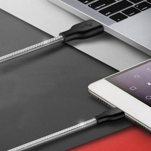 Szövetborítású Type-C adatkábel, Szürke