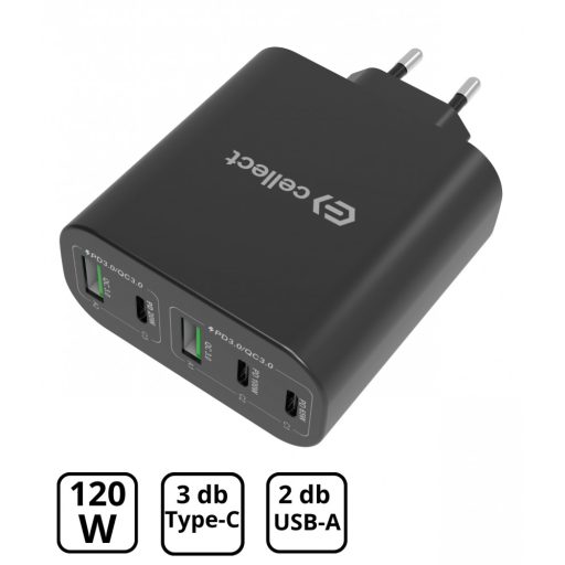 Hálózati gyorstöltő adapter 120W, Fekete