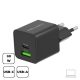 Hálózati töltő adapter PD 30W / QC3.0 18W, Fekete