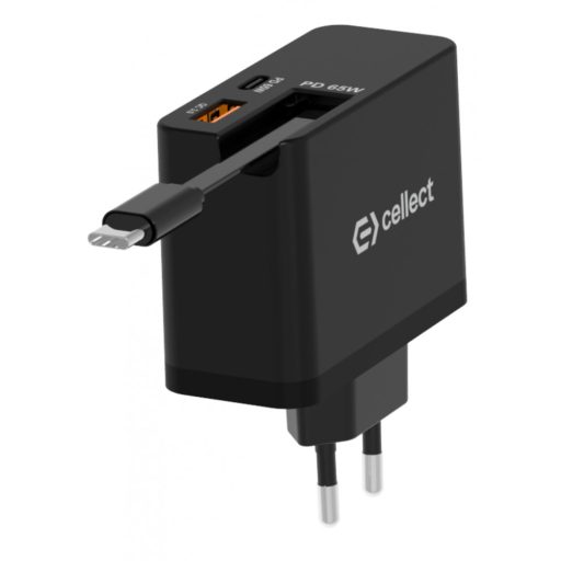 65W hálózati töltő beépített kábellel, Fekete