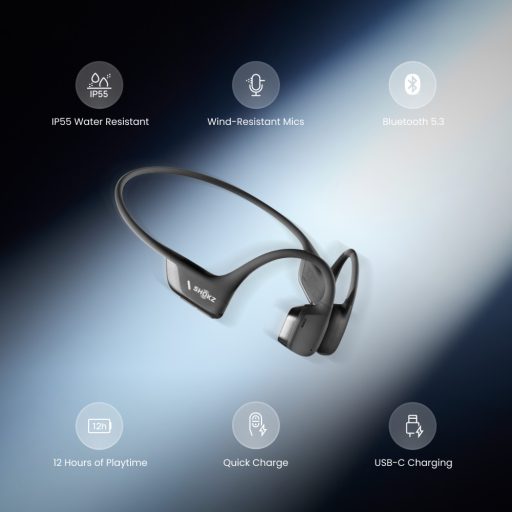 Shokz OpenRun Pro2, Bluetooth headset, USB-C. Fekete