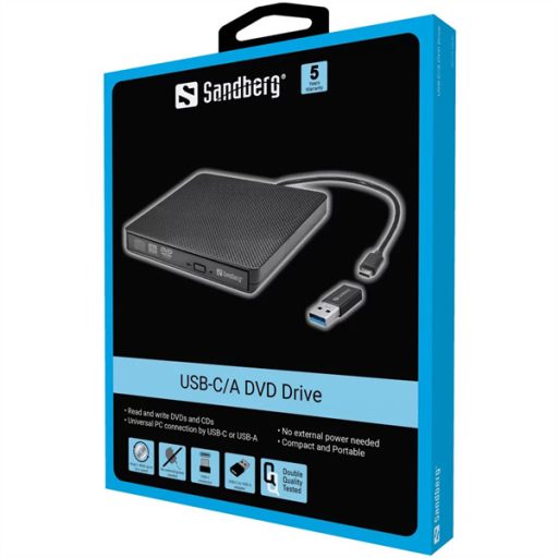 SANDBERG Külső meghajtó, USB-C/A DVD Drive