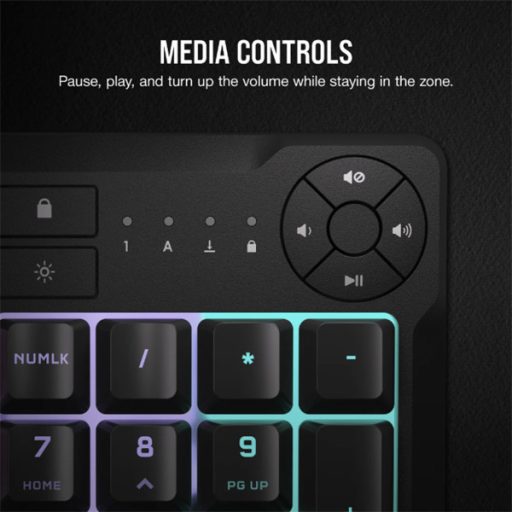 CORSAIR Vezetékes Billentyűzet Gaming, K55 CORE RGB, Médiavezérlő gombok, Cseppálló, US, fekete