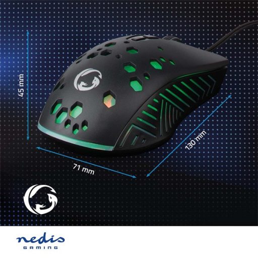 Nedis GMWD410BK gamer egér, 800 / 1200 / 2400 / 3200 / 4800 / 7200 dpi  | Gombok száma: 7 | Programozható gombok, RGB
