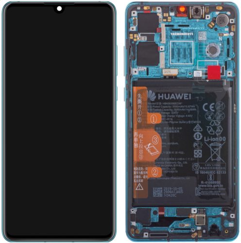 Huawei P30 kék gyári LCD kijelző érintővel és kerettel HB436380ECW gyári akkumulátorral