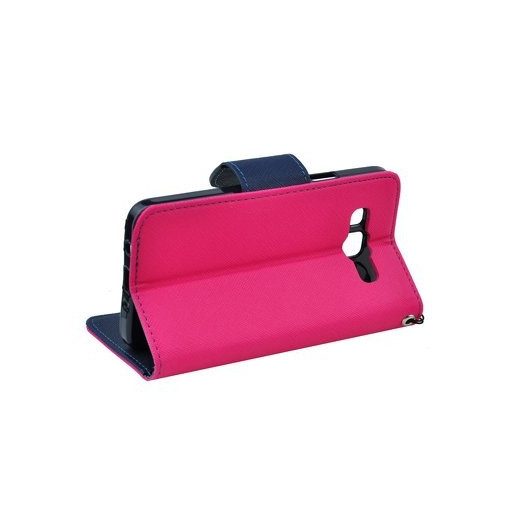 Fancy Apple iPhone X / XS oldalra nyíló mágneses könyv tok szilikon belsővel pink - kék