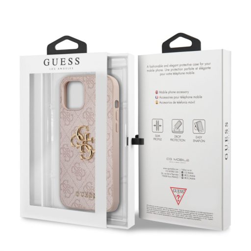 Guess Apple iPhone 12 Pro Max 2020 (6.7) PU 4G Metal Logo hátlapvédő tok pink (GUHCP12L4GMGPI)