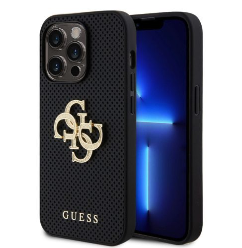 Guess Apple iPhone 12 Pro (6.1) PU Perforated 4G Glitter Metal Logo hátlapvédő tok fekete (GUHCP12MPSP4LGK)