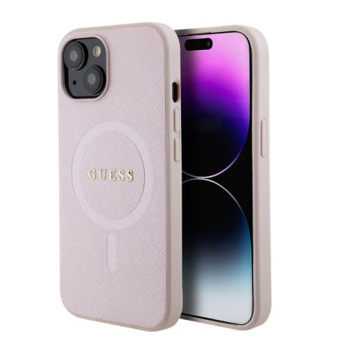 Guess Apple iPhone 15 Pro Max (6.7) PU Saffiano MagSafe hátlapvédő tok pink (GUHMP15XPSAHMCP)