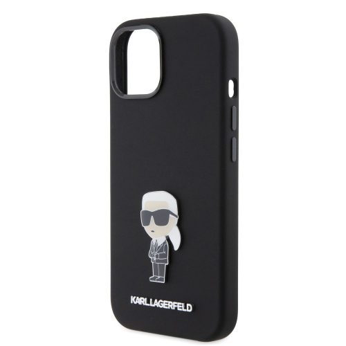 Karl Lagerfeld Liquid Silicone Metal Ikonik Apple iPhone 15 (6.1) hátlapvédő tok fekete (KLHCP15SSMHKNPK)