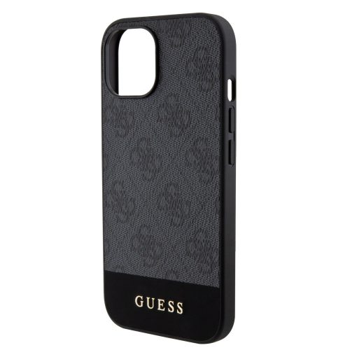 Guess Apple iPhone 15 (6.1) PU 4G Stripe MagSafe hátlapvédő tok fekete (GUHMP15SG4GLGR)