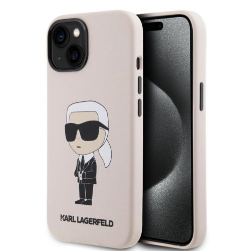 Karl Lagerfeld Liquid Silicone Ikonik NFT Apple iPhone 15 (6.1) hátlapvédő tok pink (KLHCP15SSNIKBCP)