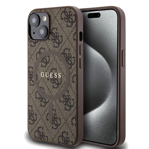 Guess Apple iPhone 14 Pro (6.1) PU 4G Ring MagSafe hátlapvédő tok barna (GUHMP14LG4GFRW)