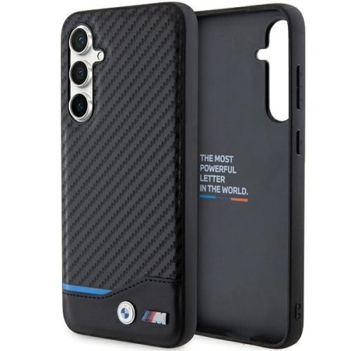 BMW Leather Carbon Samsung S921 Galaxy S24 (2024) hátlapvédő tok fekete (BMHCS24S22NBCK)