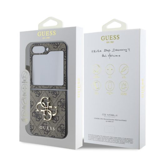 Guess PU 4G Metal Logo Samsung Galaxy Z Flip 6 / Z Flip 7 FE hátlapvédő tok barna (GUHCZF64GMGBR)