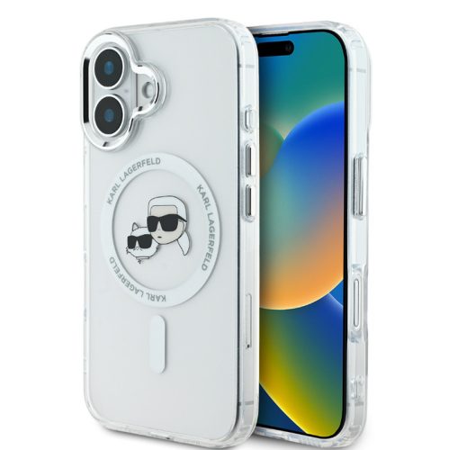 Karl Lagerfeld IML K&CH Heads Metal Frame MagSafe Apple iPhone 16 Pro (6.3) hátlapvédő tok átlátszó (KLHMP16LHLSKCH)