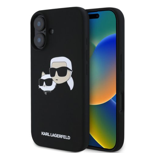 Karl Lagerfeld Liquid Silicone K&CH Heads Apple iPhone 16 Plus (6.7) MagSafe hátlapvédő tok fekete (KLHMP16MSKCHPPLK)