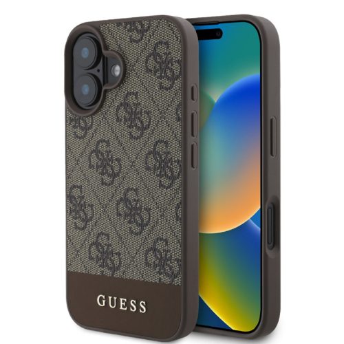 Guess PU 4G Stripe Apple iPhone 16 (6.1) hátlapvédő tok barna (GUHCP16SG4GLBR)