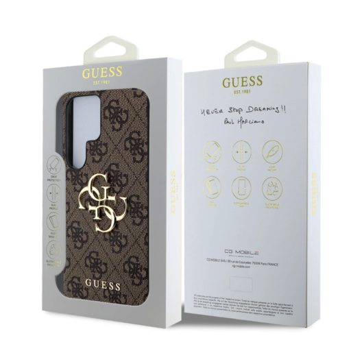 Guess PU 4G Metal Logo Samsung S938 Galaxy S25 Ultra hátlapvédő tok barna (GUHCS25L4GMGBR)