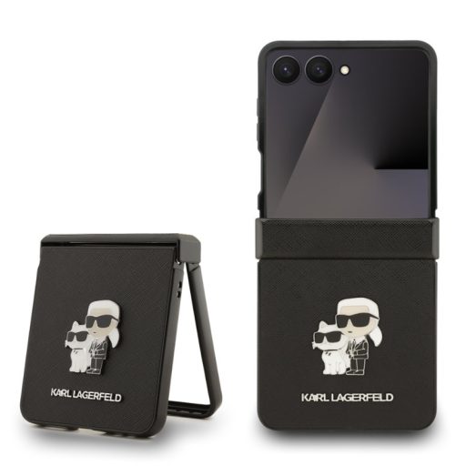 Karl Lagerfeld PU Saffiano Karl and Choupette Samsung F766B Galaxy Z Flip 7 hátlapvédő tok fekete (KLHCZF7SAPKCNPK)