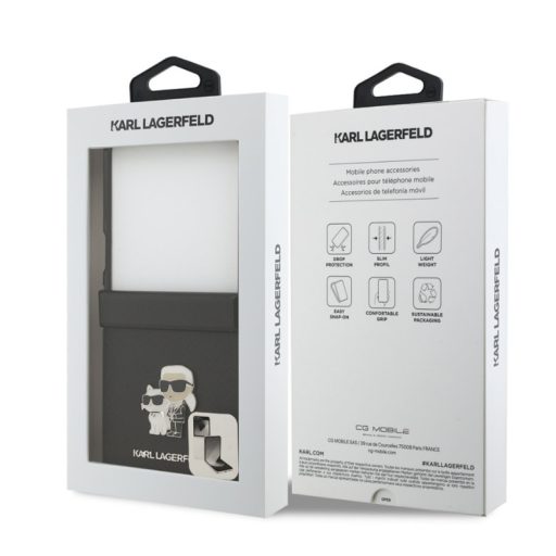 Karl Lagerfeld PU Saffiano Karl and Choupette Samsung F766B Galaxy Z Flip 7 hátlapvédő tok fekete (KLHCZF7SAPKCNPK)