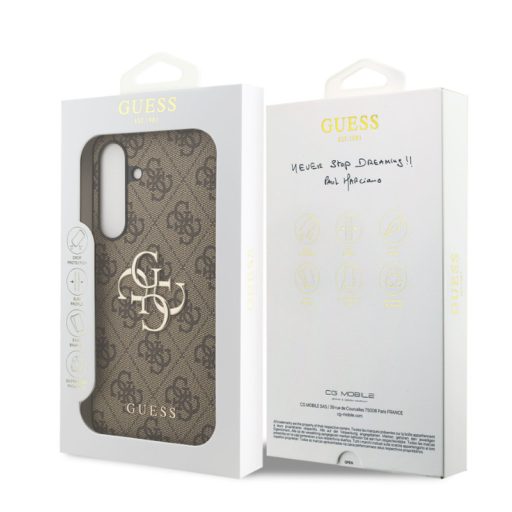 Guess PU 4G Metal Logo Samsung S731B Galaxy S25 FE hátlapvédő tok barna (GUHCS25S4GMGBR)