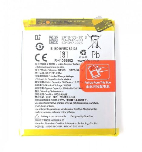 OnePlus BLP685 gyári akkumulátor Li-Polymer 3700mAh (OnePlus 6T)