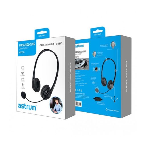 Astrum HS750 Call center USB fejhallgató állítható zajszűrős mikrofonnal, bőr fülpárnákkal