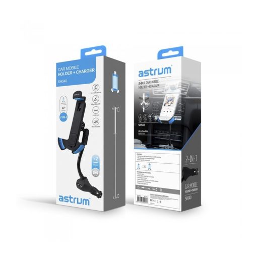 Astrum SH540 2in1 univerzális szivargyújtós autós tartó/töltő 4"-6,3" 2XUSB 3,1A 10W