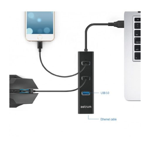 Astrum DA580 USB 3.0 Multi-HUB 3X USB (3.0) + Ethernet fekete adapter