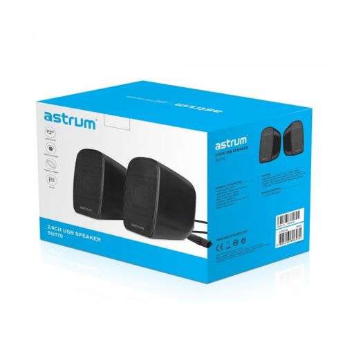 Astrum SU170 fekete 2.0 csatornás 3,5MM multimédia hangszóró USB-s áramellátással, hangerőszabályozóval, prémium hangzással 2 X 3W
