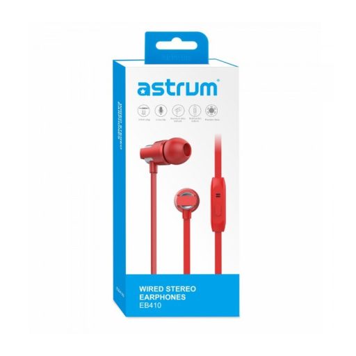 Astrum EB410 univerzális 3,5mm piros fémházas sztereó headset zajszűrős mikrofonnal, prémium hangzással, slim kábellel