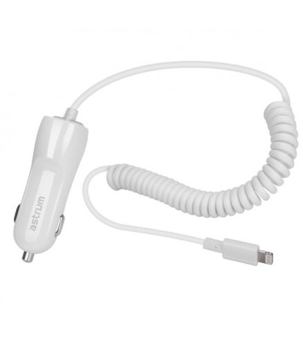 Astrum CC390 iPhone/iPad lightning 8 pin MFI engedélyes autós töltő spirál kábellel 2,4A fehér 12W