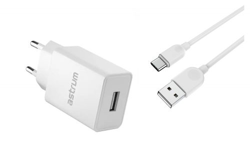 Astrum Pro U20 hálózati töltő 1X USB, 10W, Type-C adatkábellel, fehér