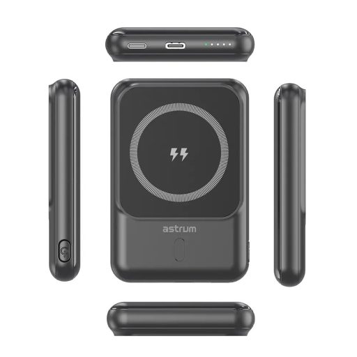 Astrum PB050 5000mAh fekete gyorstöltő power bank vezeték nélküli töltéssel, 2X Type-C (2.1A), li-polymer cellákkal