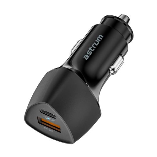 Astrum PRO GO PD40 autós szivar gyorstöltő 1X USB (18W), 1X Type-C (38W) csatlakozóval fekete