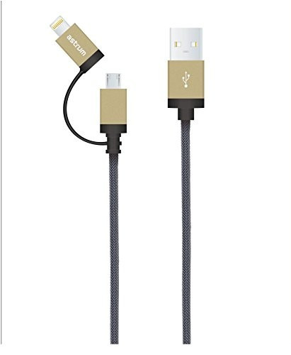 Astrum Apple USB - Lightning (8Pin) iPhone 1,2M fémhálós strapabíró adatkábel micro usb átalakítóval MFI engedéllyel arany