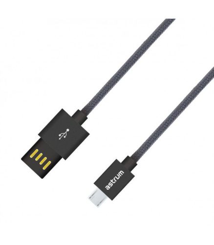 Astrum UD310 1M kétoldalas USB - microUSB strapabíró high speed adatkábel fekete A53031-T