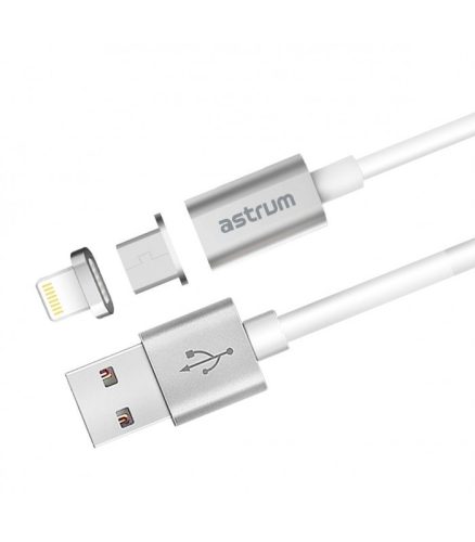 Astrum UM350 1M 2in1 mágneses USB - micro USB &  Lightning (8Pin) adatkábel szürke A35535-Q